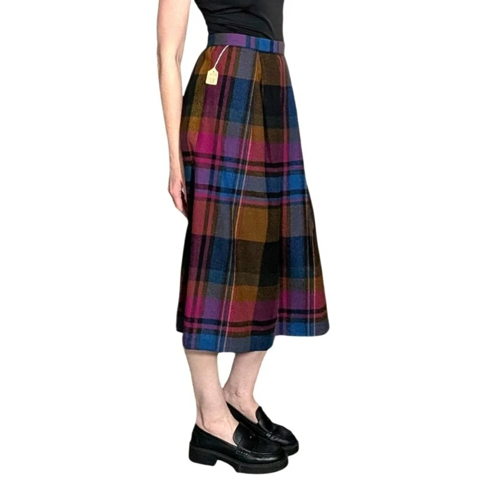 Vintage‎ JCPenney Fashions Plaid Midi Skirt Wool Blend Pleated Deadstock Size 12